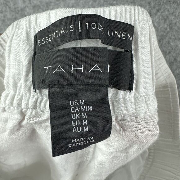 Tahari Pull On Linen Pants Womens M White Wide Leg Elastic Waist Pockets Beach - Picture 12 of 13